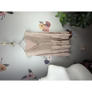 Easel Swiss Beige Dot Embroidered Sleeveless Peasant Top - Size - Small